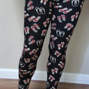 Summer Flip Flop Sandle Leggings Leggins Black OSF